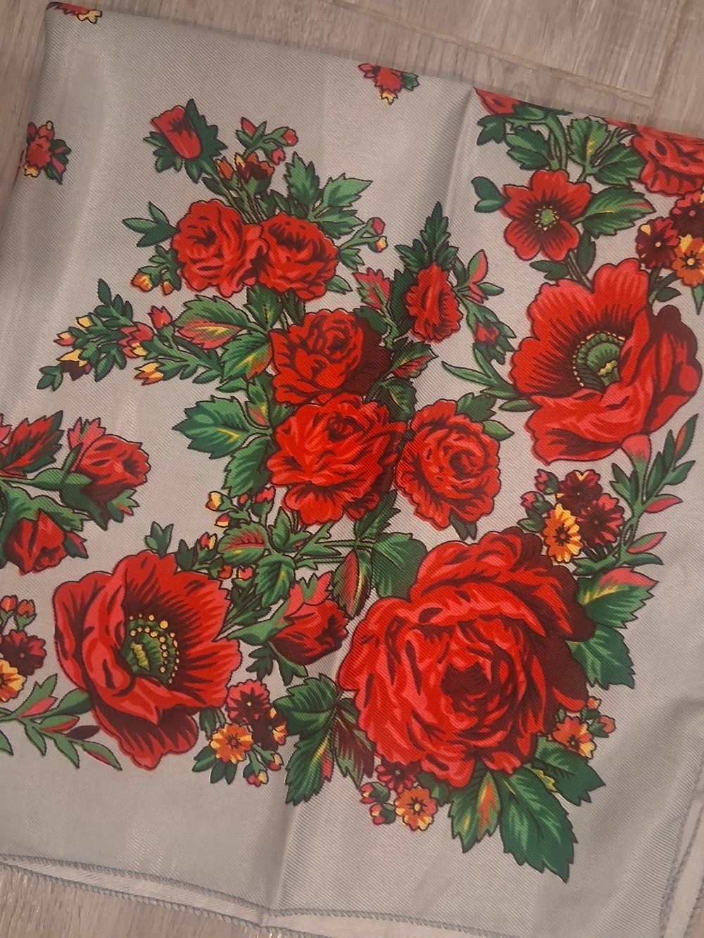 Floral Red Rose Scarf on Cream Background